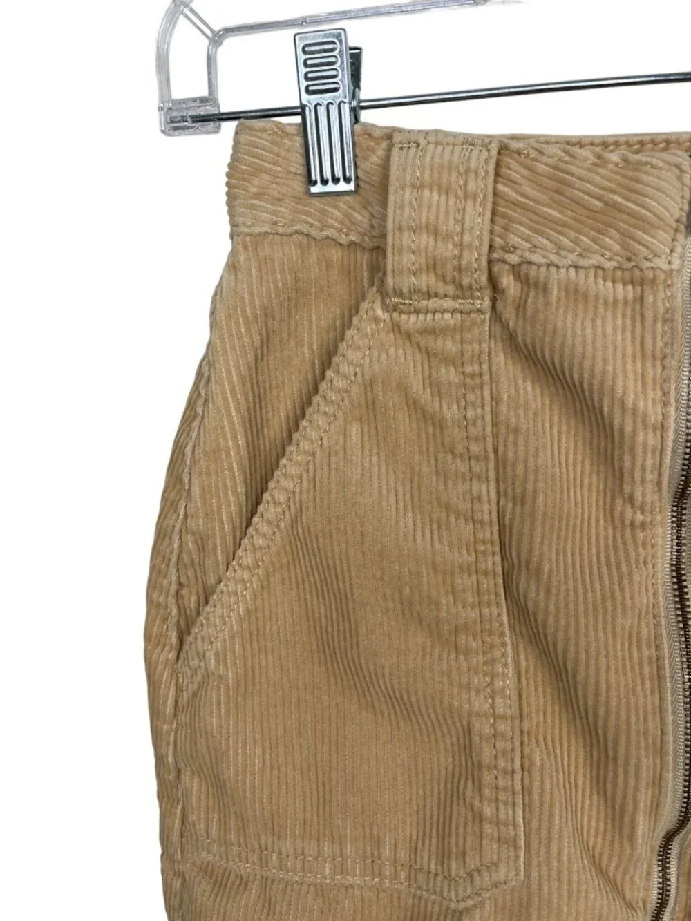 Hollister Corduroy Mini Skirt Womens 0 Tan High Rise Zip Front Pockets